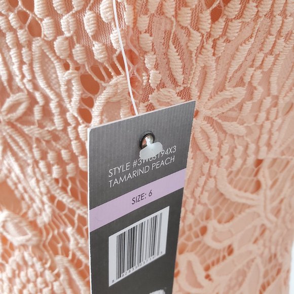 Peach Pink Sharagano Lace Midi Dress - Sz 6 (NWT) - Picture 8 of 15